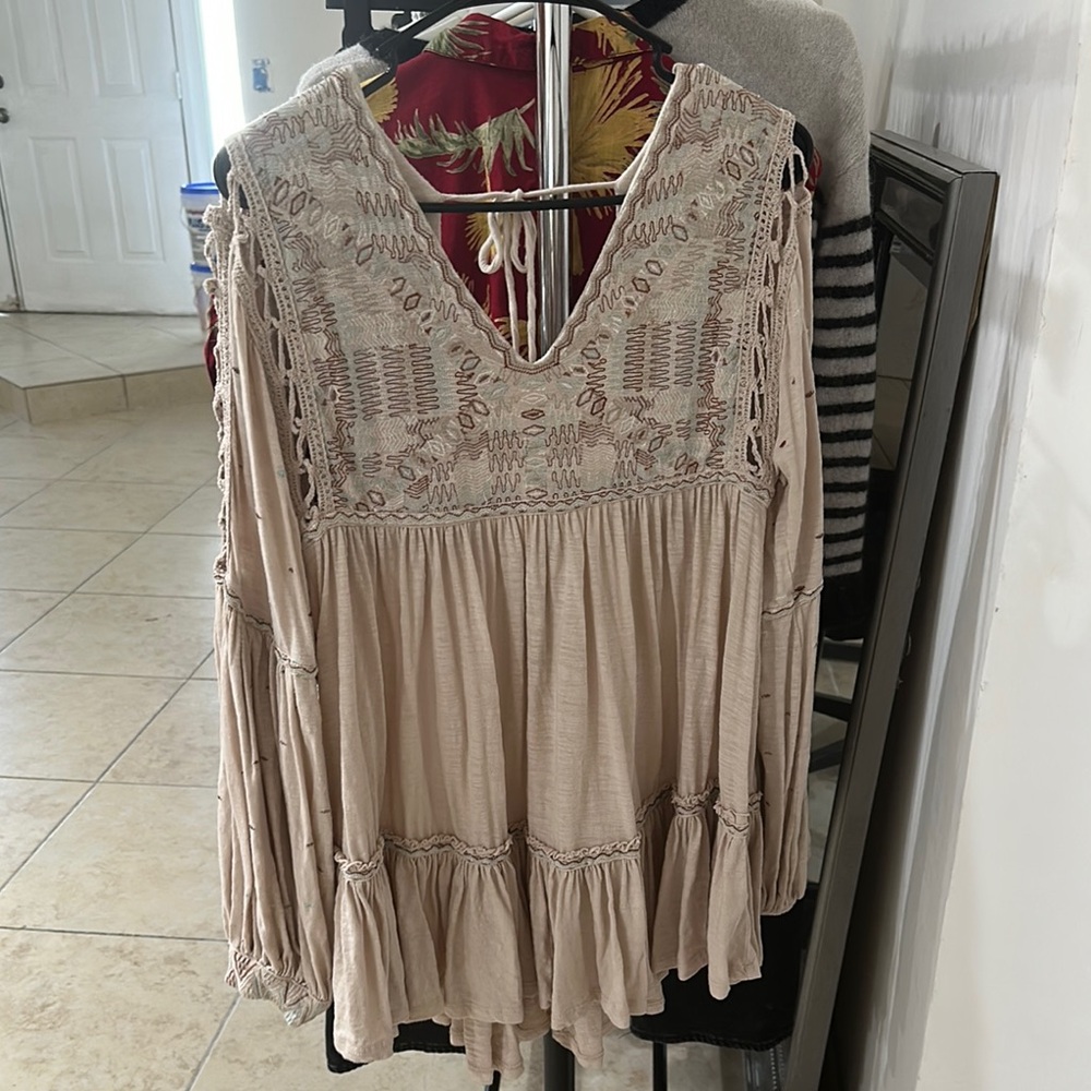 Elegant Beige Embroidered Women's Top